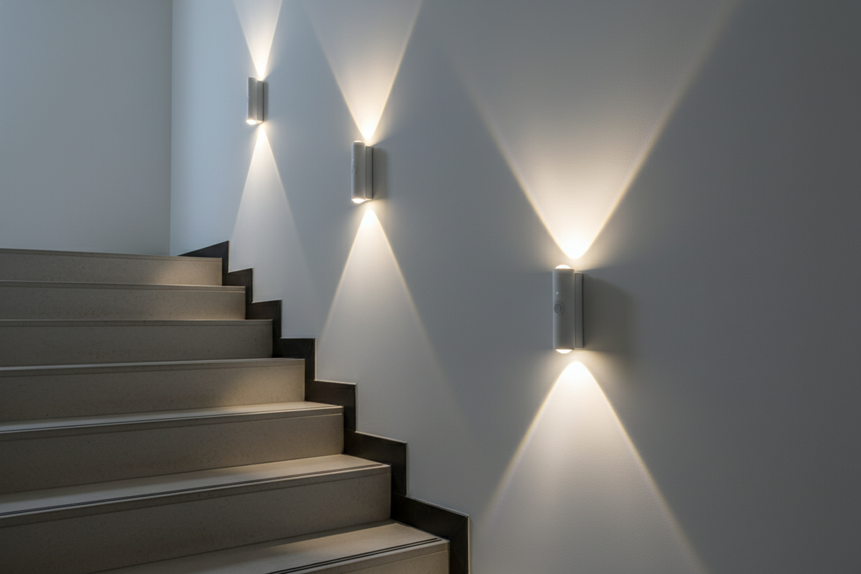 Wall sconces on stairway